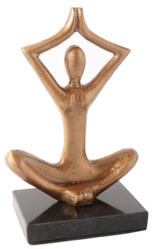 Elegant aluminium yoga sculpture (18cm) embodying tranquility, perfect for home decor and mindfulness reminders.