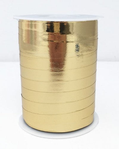 Metallic gold curling ribbon 10mm, 250 meters long, perfect for elegant gift wrapping and creative DIY projects.