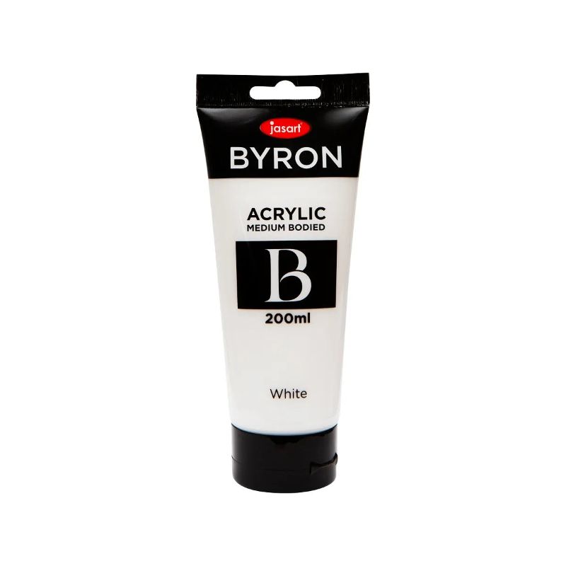 Jasart Byron Acrylic Paint 200ml in White, medium-bodied, non-toxic, ideal for various surfaces and blending.