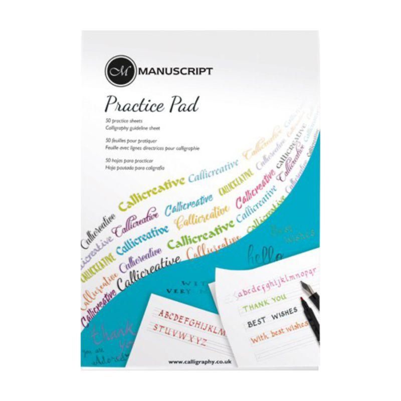 Manuscript Hand Lettering Practice Pad with 50 sheets for mastering calligraphy and hand lettering skills on-the-go.