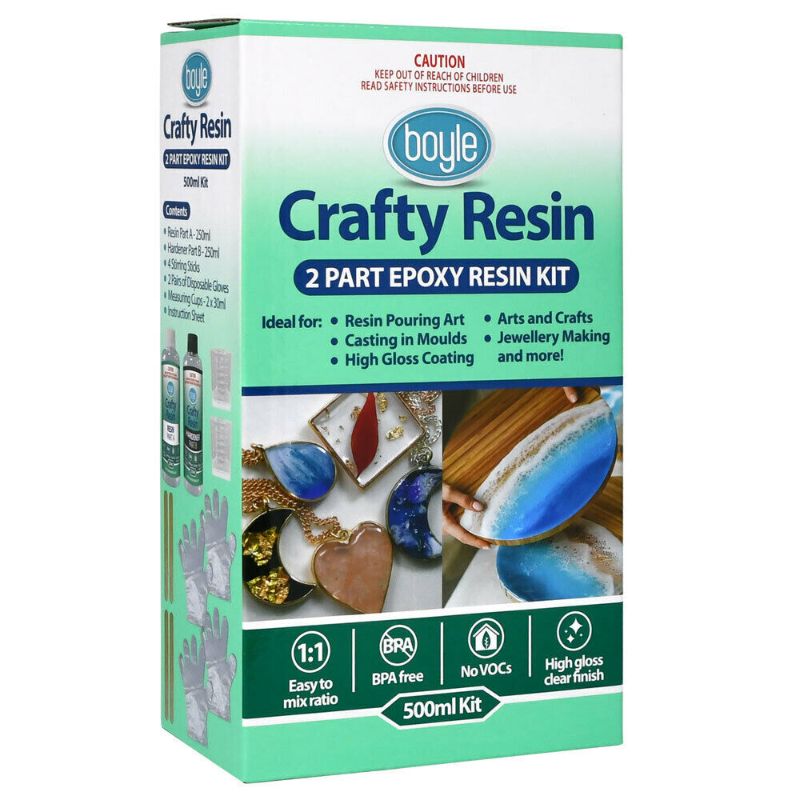 Boyle Crafty Resin 500ml Kit, a safe, easy-to-use epoxy set for crafting resin art, jewellery, and more with precise mixing.