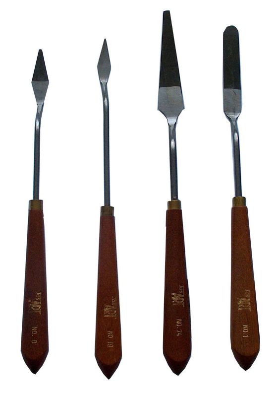 Jasart Palette Knife with stainless steel blade and wooden handle, ideal for mixing colors and creating textures in artwork.