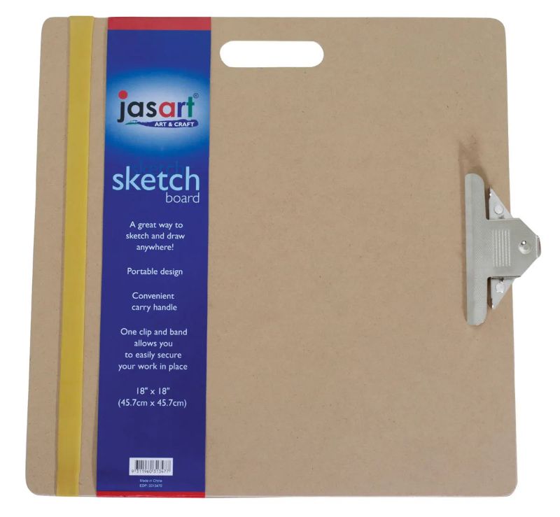 Jasart Sketch Board 18x18 inch, a portable drawing surface with handle for artists, suitable for various mediums on the go.