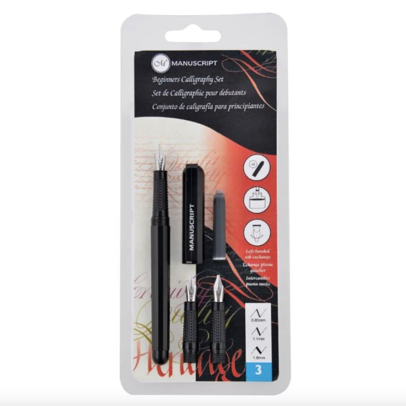 Manuscript Calligraphy Beginners Set features a Dodec Pen and three nibs for versatile calligraphy practice and comfortable grip.