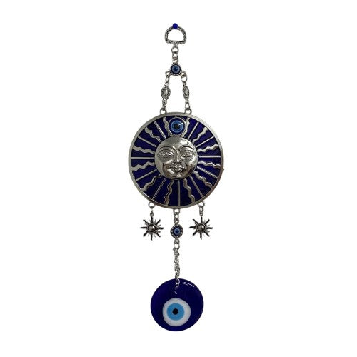 Vibrant Evil Eye Sun charm, 28 cm glass talisman for spiritual protection and deflecting negativity, ideal for home decor.