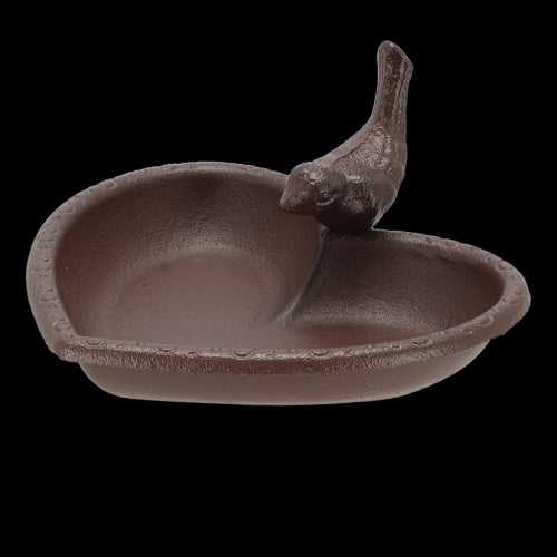 Heart-shaped cast iron bird feeder and bath set, 17cm, perfect for attracting and nurturing garden birds.