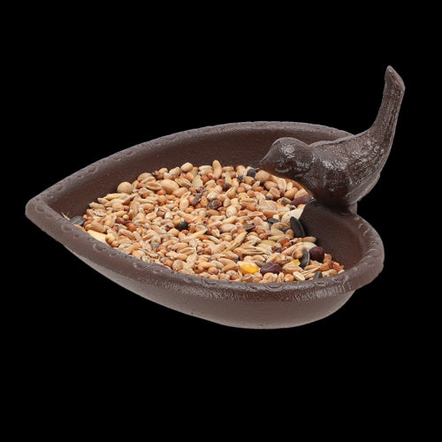 Set of 2 heart-shaped cast iron bird feeders and baths, 17 cm, ideal for attracting birds to your garden.