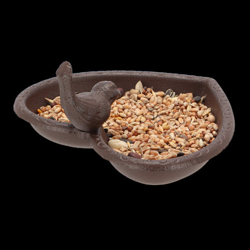 Cast iron heart-shaped bird feeder and bath set, 17 cm, designed to attract and nourish garden birds.