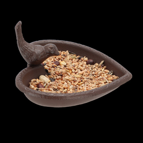Cast iron heart-shaped bird feeders and baths set, perfect for attracting birds to your garden with food or water.