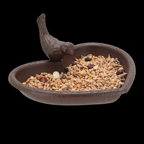 Cast iron heart-shaped bird feeders and baths, 17 cm, perfect for attracting birds in your garden. Set of 2.
