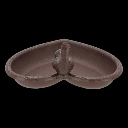 Set of 2 heart-shaped cast iron bird feeders and baths, perfect for attracting birds to your garden with food or water.
