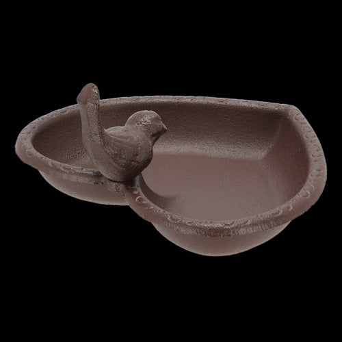 Cast iron heart-shaped bird feeders and baths, perfect for nourishing and attracting birds in your garden.