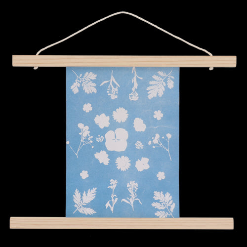 Magnetic poster hangers (41cm) in FSC wood, featuring strong magnets and cord for easy, stylish display of artwork.