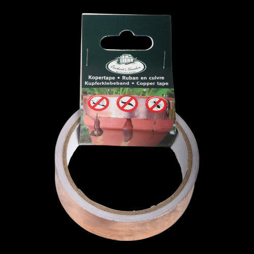 Copper tape effective pest deterrent for snails and ants; self-adhesive barrier for garden pots and planters.