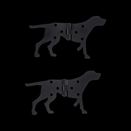 Whimsical dog-shaped hinges in assorted designs, crafted from durable iron, perfect for adding fun to any door.