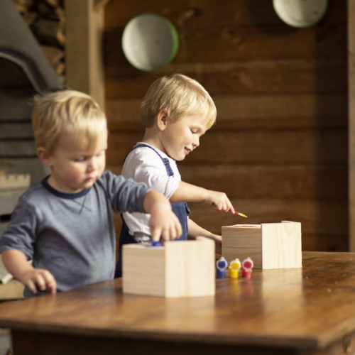 DIY wooden birdhouse kit with 3 vibrant paints, designed for small birds, measures 14x11x20cm, perfect for garden decor.