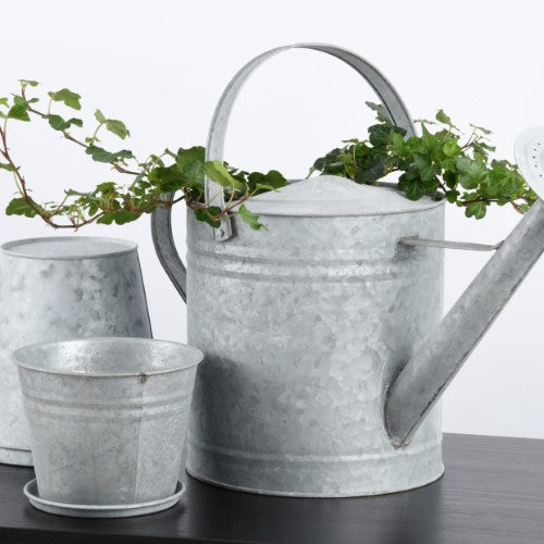 Set of 6 rustic old zinc flower pots, 12cm, ideal for succulents and herbs, featuring a versatile drainage option.