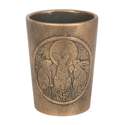 Moon Shadows Bronze Terracotta Plant Pot featuring three hares, designed by Lisa Parker, adds mystical charm to any decor.
