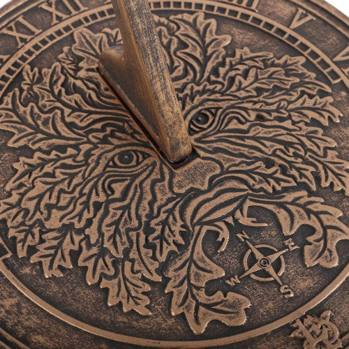 Green Man Terracotta Sundial by Lisa Parker, featuring a rustic finish and artistic design, ideal for garden decor and timekeeping.