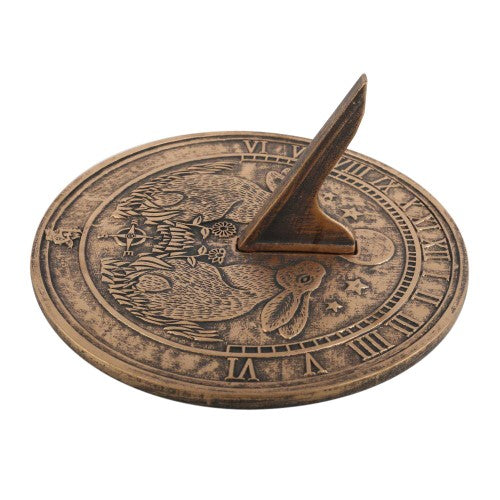 Terracotta sundial featuring a whimsical Moon Gazing Hare design, perfect for enhancing any garden or patio decor.