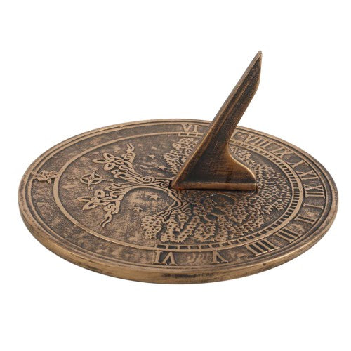 Tree of Life terracotta sundial by Lisa Parker, featuring intricate design and rustic finish, perfect for garden decor.