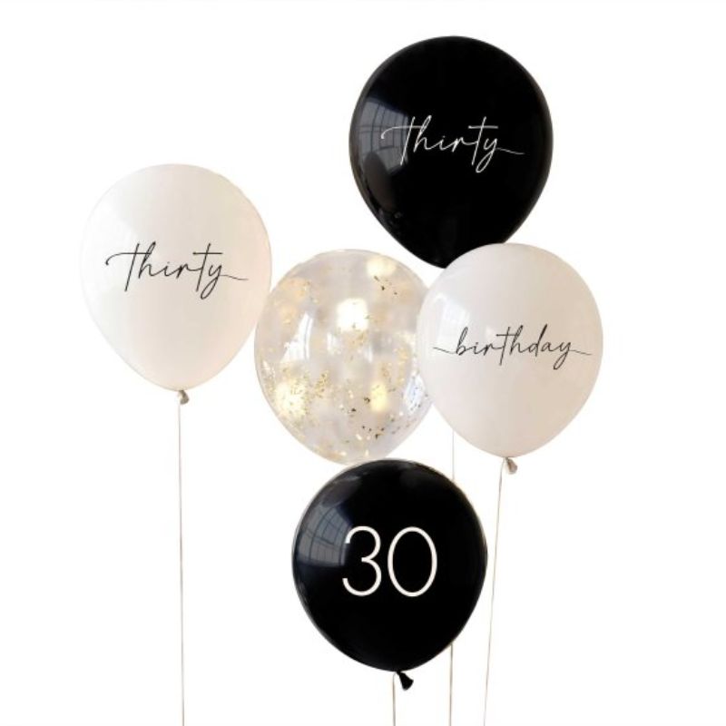 Cream & Champagne Gold 30th Birthday Party Balloons - Pack of 5