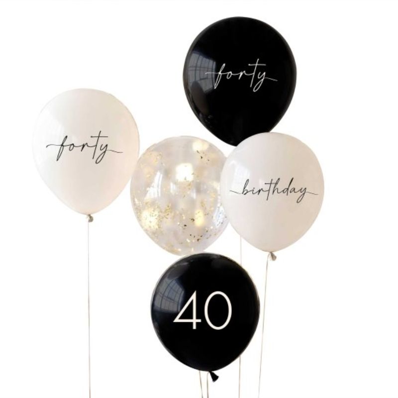 Cream & Champagne Gold 40th Birthday Party Balloons - Pack of 5