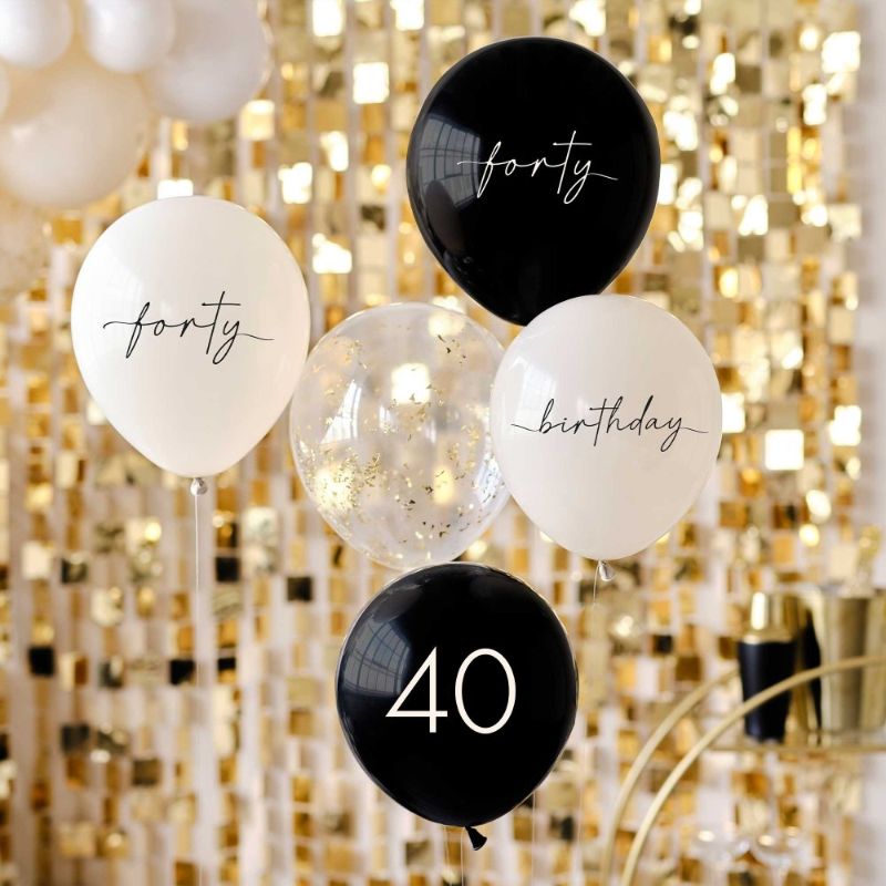 Cream & Champagne Gold 40th Birthday Party Balloons - Pack of 5