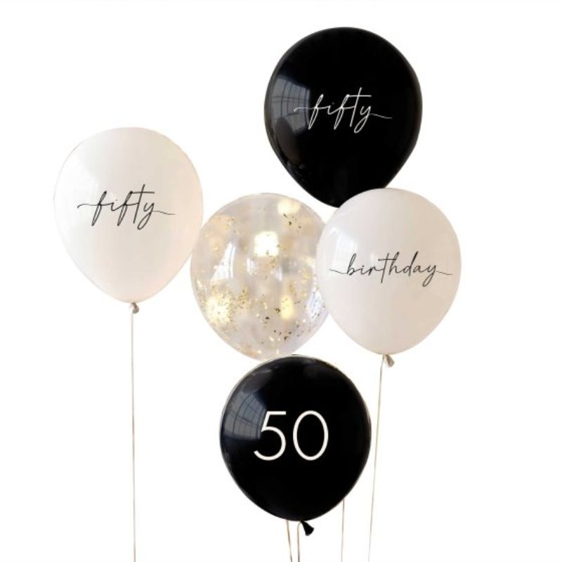 Cream & Champagne Gold 50th Birthday Party Balloons - Pack of 5