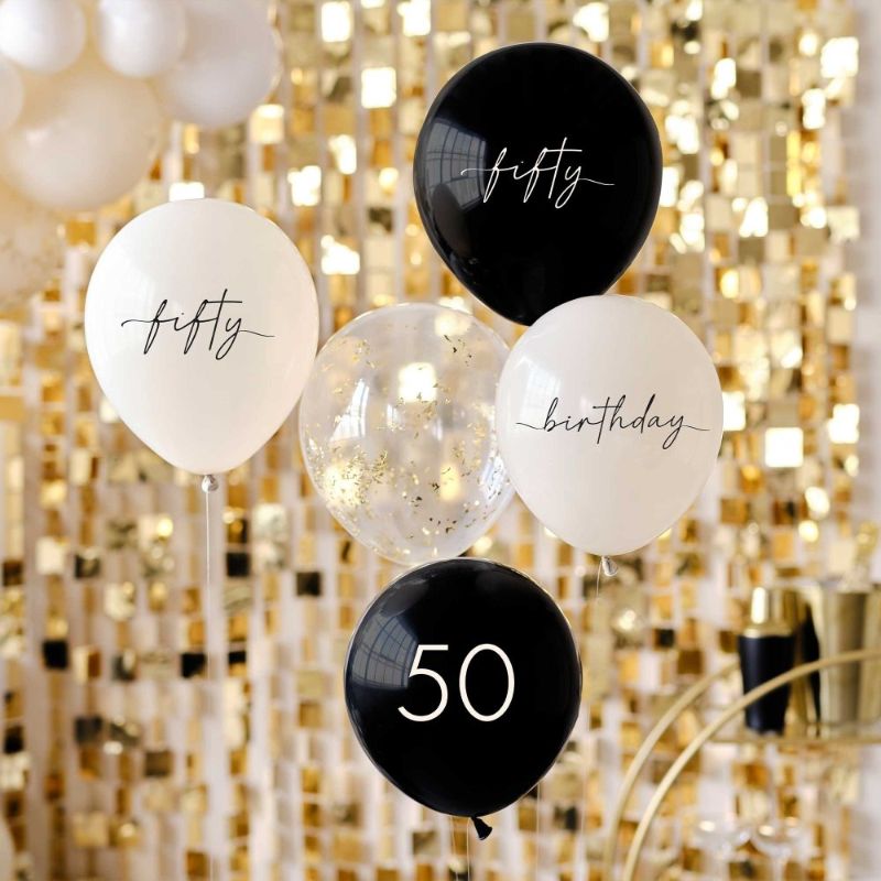 Cream & Champagne Gold 50th Birthday Party Balloons - Pack of 5