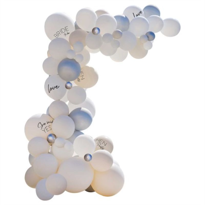 Hen Weekend White & Silver Hen Party Balloon Arch Kit - Pack of 75