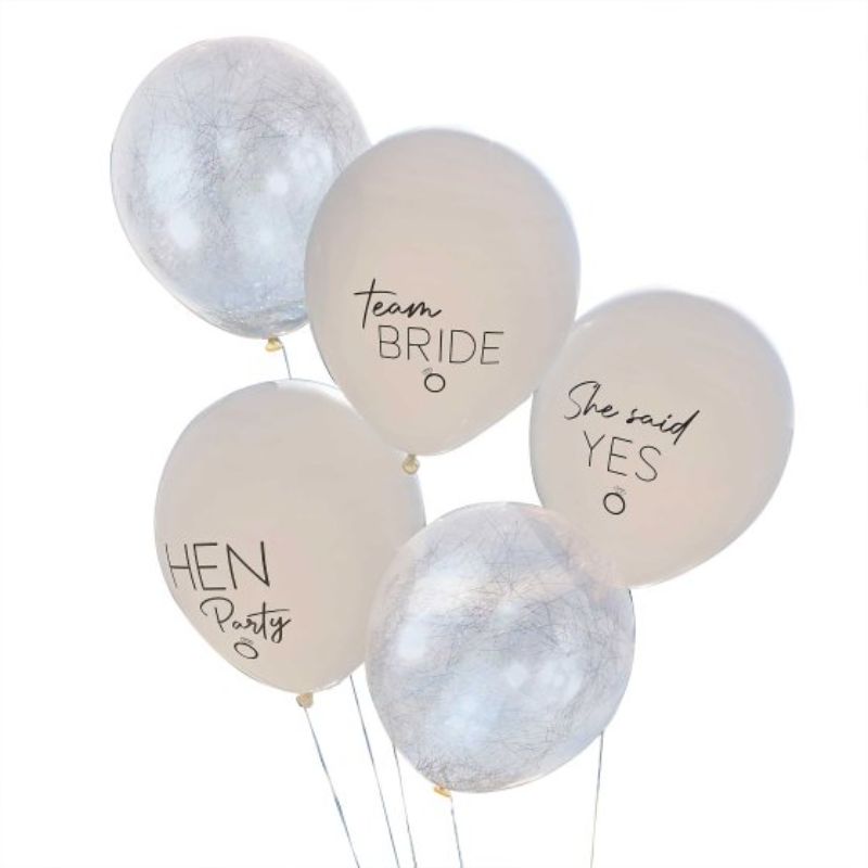 Hen Weekend Silver, White & Nude Hen Party Balloon Bundle - Pack of 5