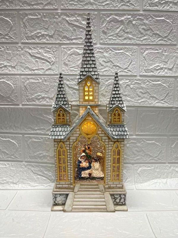 Large 40cm church replica decor piece, enhancing spiritual spaces with elegance and craftsmanship for home altars or gifts.