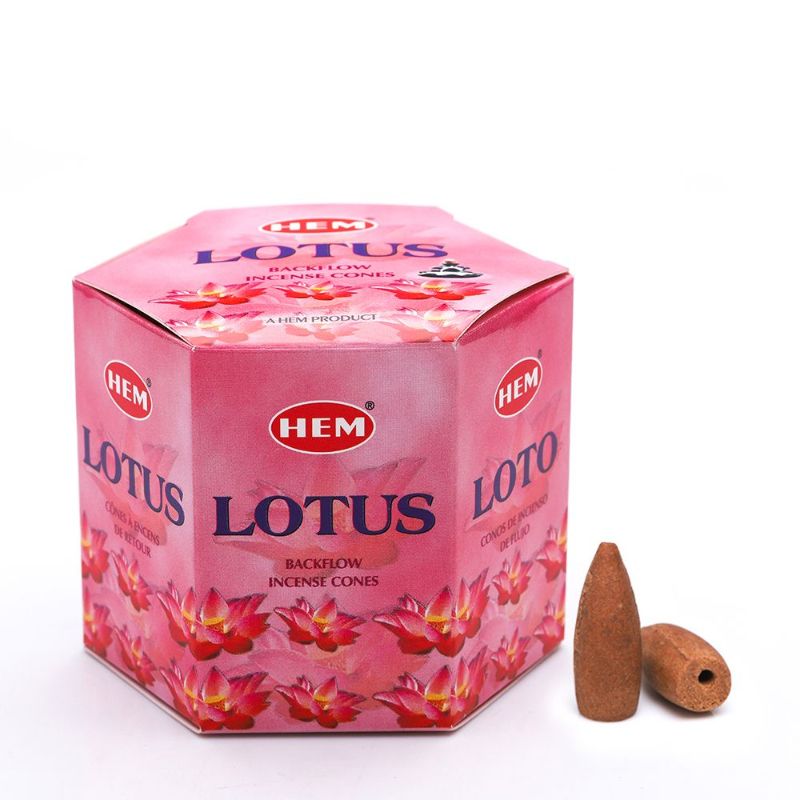 Lotus Backflow Cones in a 12-pack, releasing calming fragrances and creating a mesmerizing smoke waterfall effect for relaxation.