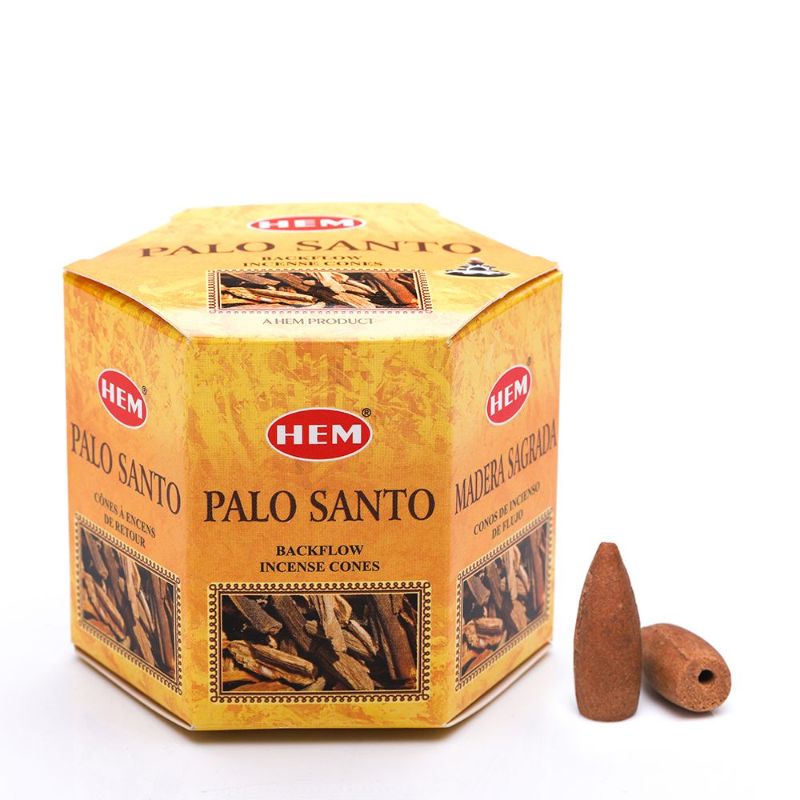 A box of 12 packs of Palo Santo backflow cones, totaling 480, designed for meditation and relaxation with captivating smoke effects.