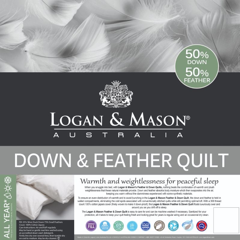 Duvet Inner - Double Bed - 50% DOWN 50% FEATHER (LOGAN & MASON)