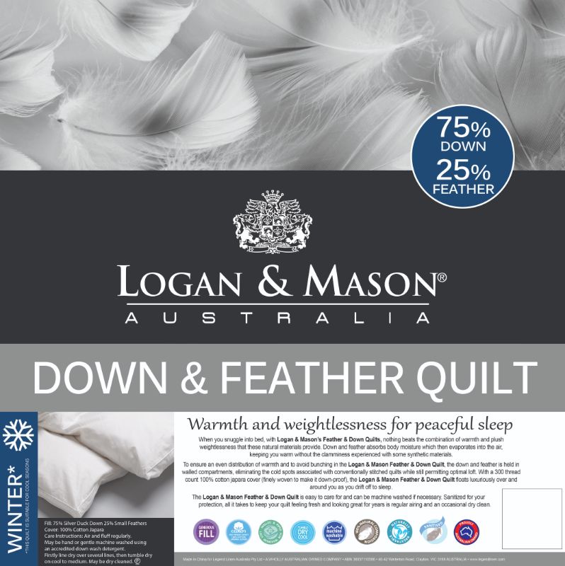 Duvet Inner - Double Bed - 75% DOWN 25% FEATHER (LOGAN & MASON)