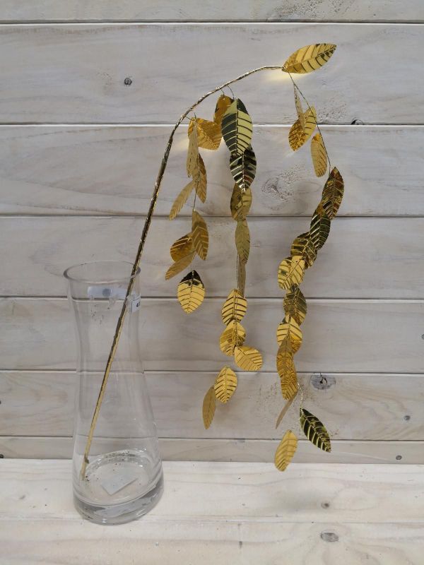 Gold Hanging Leaf Spray, a luxurious artificial foliage accent that enhances decor with elegance and vibrant shimmering leaves.
