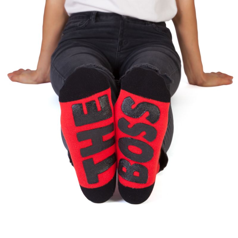 Bold unisex socks featuring an all-seeing eye and "THE BOSS" text, perfect for making a statement in style.