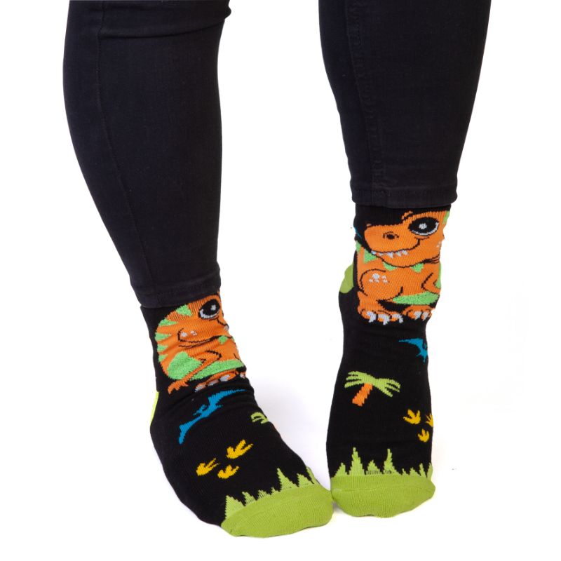 Soft 20cm T-Rex Feet Speak socks with adorable designs, 'BITE ME' pun, and anti-slip feature for cozy, fun wear.
