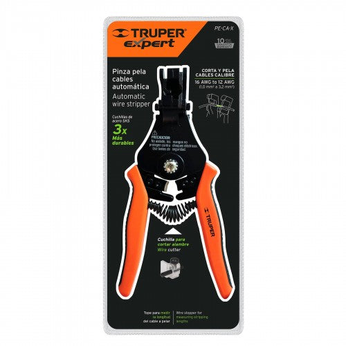 Self-adjusting wire stripping pliers with SK5 steel blades and ergonomic handles for effortless, precise wire stripping and cutting.