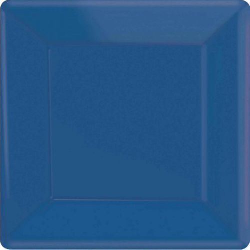 Bright royal blue square paper plates, 26cm, pack of 20, perfect for parties and eco-friendly dining.