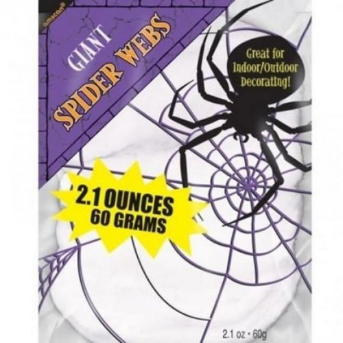 Stretchable white spider web for Halloween decor, perfect for creating eerie atmospheres indoors or outdoors.