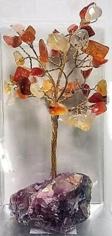 Large Gemstone Tree with Red Agate branches and crystal base, perfect for harmony, beauty, and personal growth.
