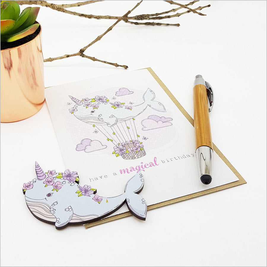 Elegant Magical Birthday Greeting Card with embellishments, crafted from 250gsm card, blank interior for personal messages.