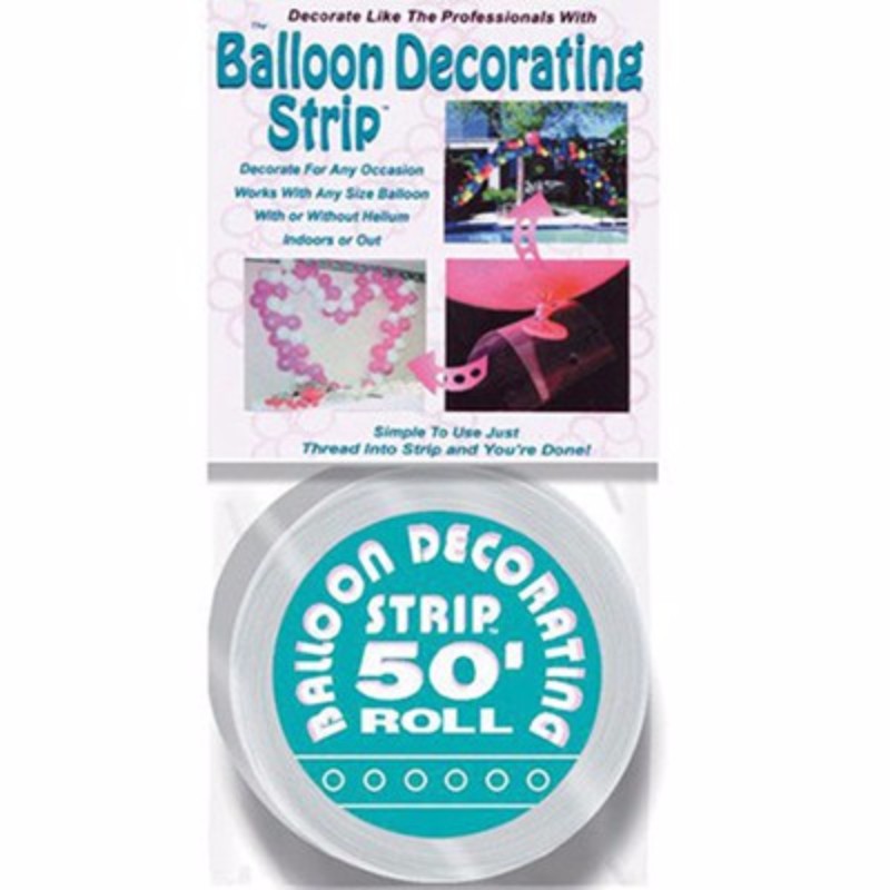 Clear plastic balloon decorating strip, 15.2m long, perfect for creating arches and bouquets for any event.