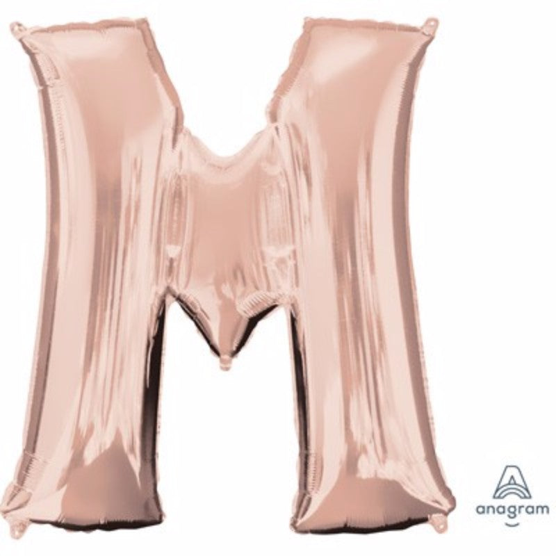 Rose gold Letter M helium balloon, 81cm, perfect for elegant celebrations and customizable decor.