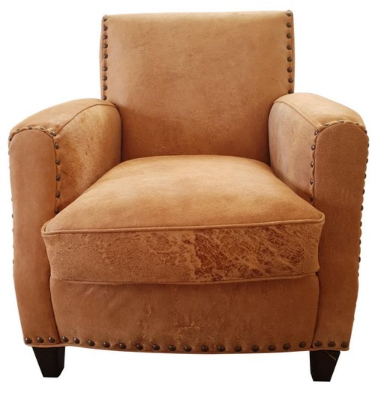 Vito Armchair in Destroyed Camel, crafted from top grain leather, combines rustic elegance with modern comfort and durability.