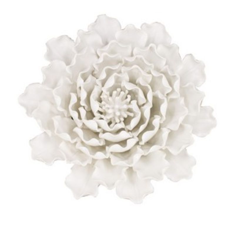 Handmade ceramic flower wall decor in cream, measuring 23.5x23.5x7.5 cm, featuring textured petals for elegant styling.