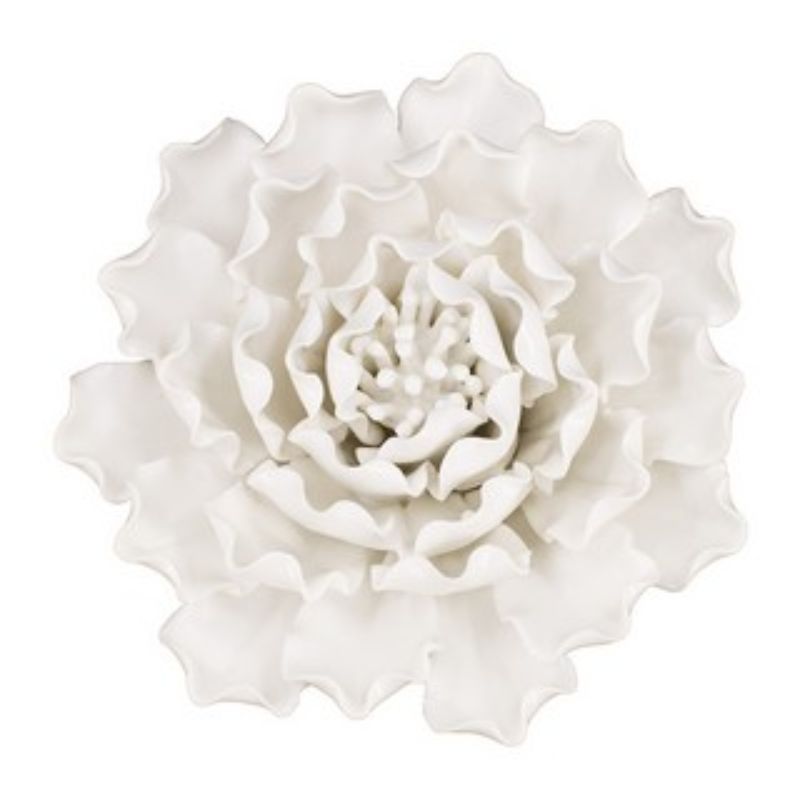 Handmade cream ceramic flower wall decor (15cm) with textured petals, perfect for elegant home or office decoration.